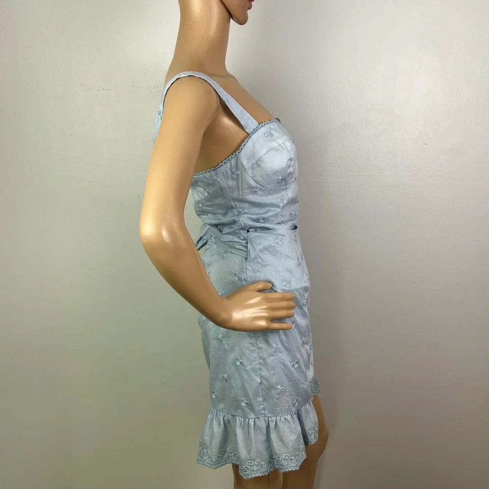 NEW REFORMATION BLUE EMBROIDERED COTTON MINI DRESS - Picture 6 of 10